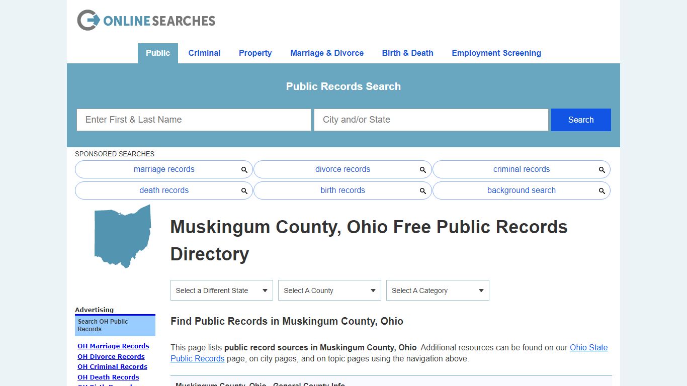 Muskingum County, Ohio Public Records Directory - OnlineSearches.com